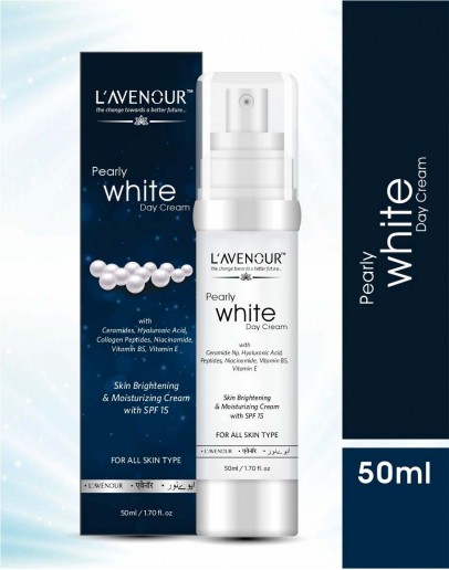 L'avenour Pearly White Day Cream For All Skin Types | Anti-Ageing, Skin Brightening & Moisturizing Face Cream with SPF 15 (50 Gram)