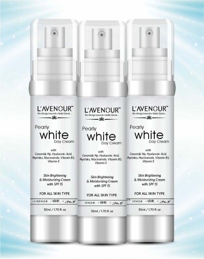L'avenour Pearly White Day Cream For All Skin Types | Anti-Ageing, Skin Brightening & Moisturizing Face Cream with SPF 15 - 50G (Pack of 3)