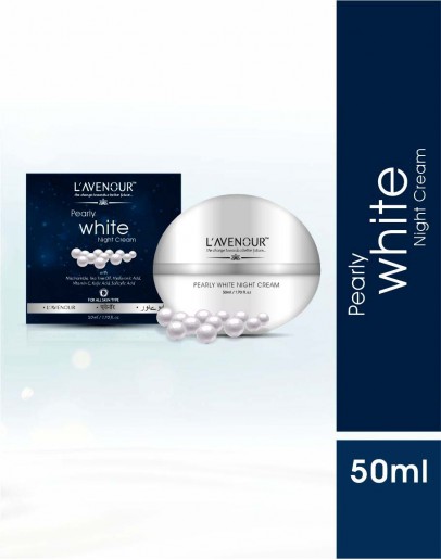 L'avenour Pearly White Night Cream with Niacinamide, Tea Tree Oil & Hyaluronic Acid for Even Skin Tone, Dark Spots and Wrinkles | Night Face Cream for Women & Men - 50ml