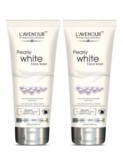 L'avenour Pearly White Facewash for Reduce Wrinkles, Lightens Skin Complexion, Treat Dark Spots & Scars | Anti-Inflammatory & Anti-Aging Face Wash For All Skin Types, Men & Women - 100ml (Pack of 2)