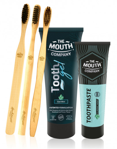 The Mouth Company Mint Oral-Care Collection Toothgel and Toothpaste  Bamboo Toothbrush Family Pack