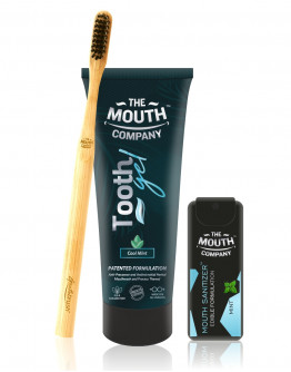The Mouth Company Cool Mint 75 gm Toothgel and Mint Mouth Sanitizer Combo with Rounded Handle Bamboo Toothbrush
