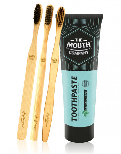 The Mouth Company Classic Mint Toothpaste 100 gm Combo with Gentlebrush Family Pack