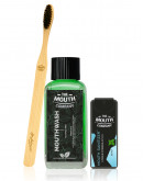The Mouth Company Peppermint 100ml Mouthwash (Alcohol Free) and Mint Mouth Sanitizer Combo with  Flat  Handle Bamboo Toothbrush