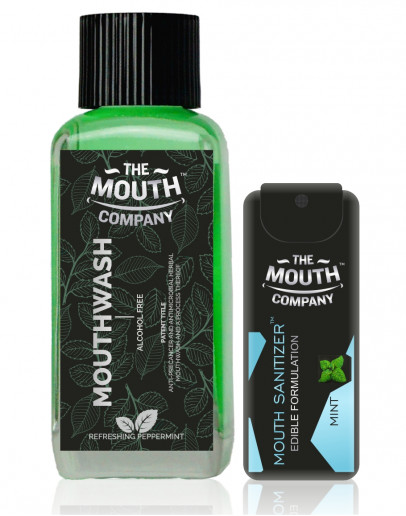 The Mouth Company Peppermint Mouthwash (Alcohol Free) 100 ml Combo with Mint Mouth Sanitizer