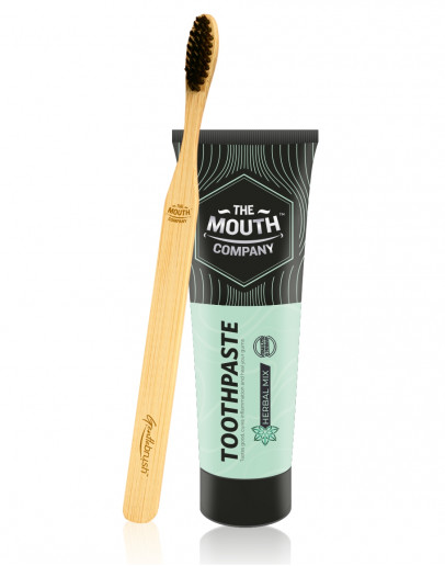 The Mouth Company Herbal Mix Toothpaste 75 gm Combo with Flat Handle Bamboo Toothbrush