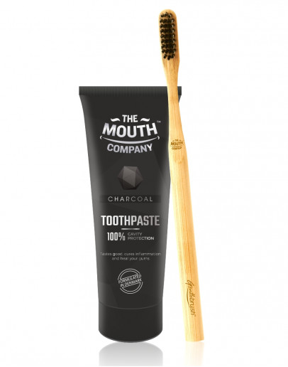 The Mouth Company Charcoal 75gm Toothpaste Combo with Rounded Handle Bamboo Toothbrush