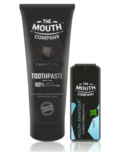 The Mouth Company Charcoal 75gm Toothpaste Combo with Mint Mouth Sanitizer Spray