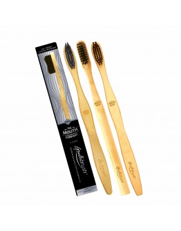 Family Pack of 3 (Flat + S-Curve + Rounded) Bamboo Toothbrush with Charcoal Activated Bristles | 100% Biodegradable, Eco-Friendly, BPA-Free | Gentlebrush