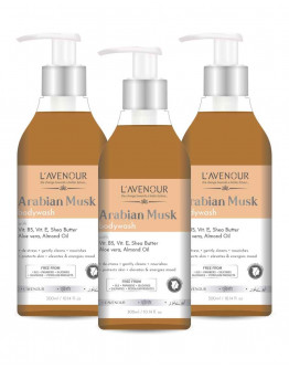 L'avenour Arabian Musk Bodywash with Shea Butter, Aloe Vera & Almond Oil | For Gentle Cleansing for Women & Men, SLS & Paraben Free - 300ml (Pack of 3)
