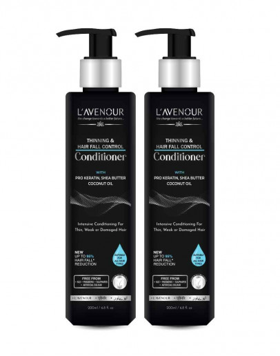 L'avenour Thinning & Hair Fall Control Conditioner with Pro Keratin, Shea Butter & Coconut Oil | Suitable for All Hair Types (200ml) Pack of 2
