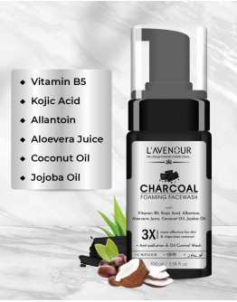 L'avenour Charcoal Foaming Facewash For Dirt Removal and Instant Brightening | Pollution & Oil Control | Daily-use Face Wash for Glowing Skin - 100ml