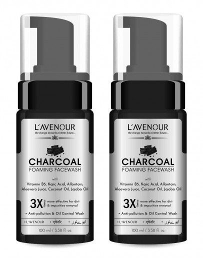 L'avenour Charcoal Foaming Facewash For Pollution & Oil Control | Face Wash For Deep Cleansing, Dirt Removal & Instant Brightening, Men & Women - 100ml (Pack of 2)