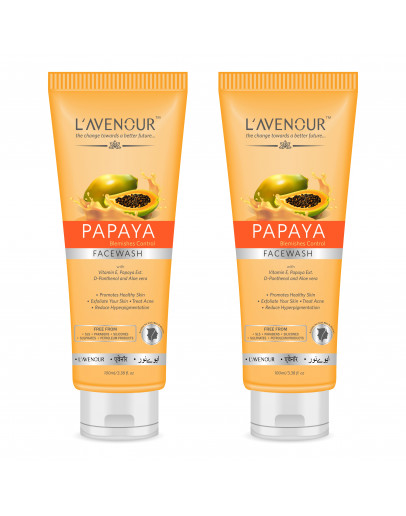 L'avenour Papaya Blemishes Control Face Wash with Vitamin E, Papaya & Aloe Vera for Men & Women, Treat Acne & Reduce Pigmentation 100ml (Pack of 2)