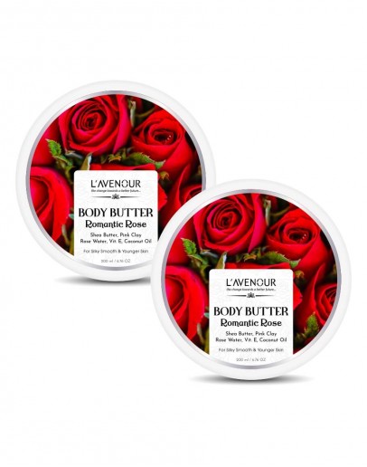 L'avenour Romantic Rose Body Butter 200ml | Enriched with Shea Butter, Pink Clay, Rose Water, Vitamin E & Coconut Oil | Best for Dry Skin, Non-Greasy (Pack of 2)