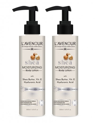 L'avenour Shea Butter Moisturizing Body Lotion 200ml | Enriched with Shea Butter, Vitamin E & Hyaluronic Acid | Pack of 2