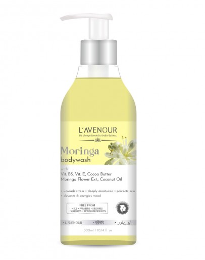 L'avenour Moringa Bodywash with Cocoa Butter, Moringa Flower Ext & Coconut Oil | For Gentle Cleansing for Women & Men, SLS & Paraben Free - 300ml