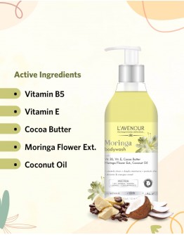 L'avenour Moringa Bodywash with Cocoa Butter, Moringa Flower Ext & Coconut Oil | For Gentle Cleansing for Women & Men, SLS & Paraben Free - 300ml (Pack of 2)