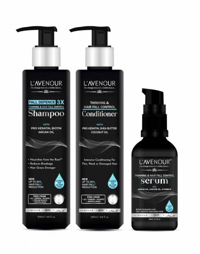 L'avenour Thinning & Hair Fall Control Shampoo, Hair Conditioner & Hair Serum Trio | Suitable For All Hair Types, Men & Women - 450ml