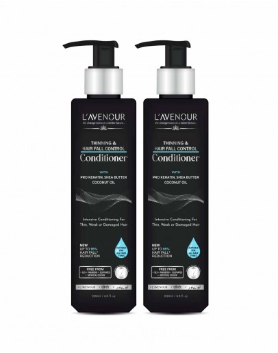L'avenour Thinning & Hair Fall Control Conditioner With Pro-Keratin, Shea Butter & Coconut Oil | Suitable For All Hair Types, Men & Women | Intensive Conditioning for Thin, Weak & Damaged Hair - 200ml (Pack of 2)