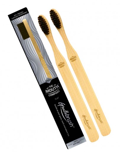 Gentlebrush - Flat (Low Pressure) Premium Bamboo Toothbrush with Charcoal Activated Bristles (Pack of 2)