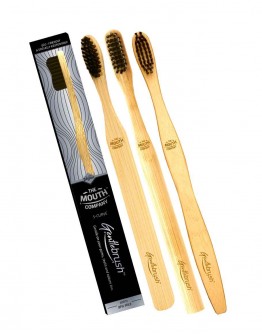 Family Pack of 3 (Flat + S-Curve + Rounded) Bamboo Toothbrush with Charcoal Activated Bristles | 100% Biodegradable, Eco-Friendly, BPA-Free | Gentlebrush