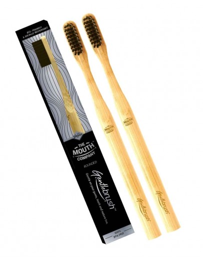 Gentlebrush - Round (Low Pressure) Premium Bamboo Toothbrush with Charcoal Activated Bristles (Pack of 2)