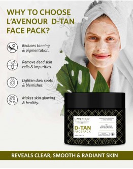 L'avenour D-Tan Face Pack with Aloe Vera, Kaolin Clay, Arbutin | Removes Tan, Brightens & Evens Skin Tone | For All Skin Types - 200gm (Pack of 3)
