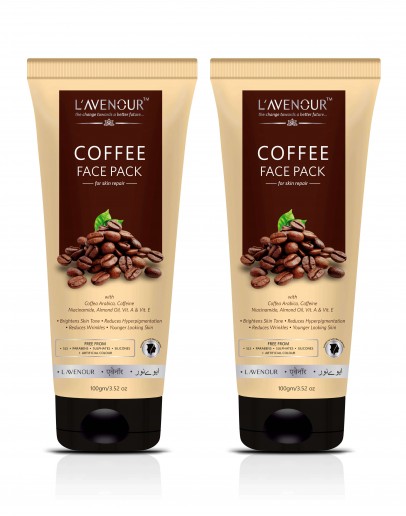 L'avenour Coffee Face Pack with Coffea Arabica, Caffeine, Niacinamide, Almond Oil, Vitamin A & E for Brighten and Younger Looking Skin | 100gm (Pack of 2)