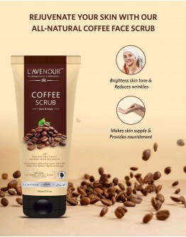 L'avenour Coffee Scrub for Face & Body with Dried Coffee, Vitamin E, Shea Butter, Almond & Jojoba Oil for Unclog Pores & Lightens Dark Spots | 100ml 