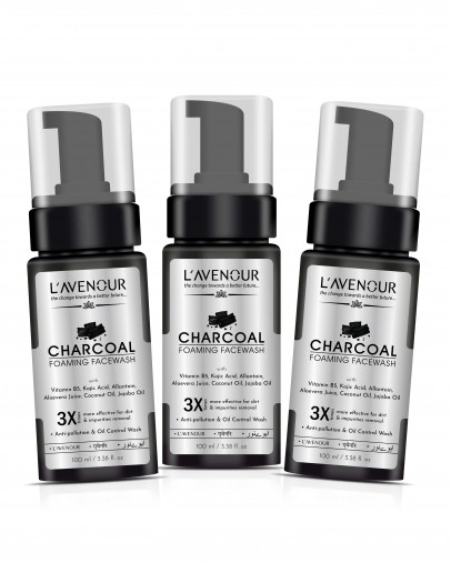 L'avenour Charcoal Foaming Facewash For Pollution & Oil Control | Face Wash For Deep Cleansing, Dirt Removal & Instant Brightening, Men & Women - 100ml (Pack of 3)