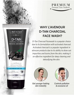 L'avenour D-Tan Charcoal Face Wash with Activated Charcoal for Deep Detoxification and Cleansed Skin - 100ml 