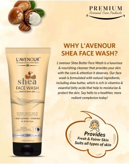 L'avenour Shea Face Wash with Shea Butter, Vitamin E, Jojoba Oil, Hyaluronic Acid & Kamal Pushpa for Fresh & Fairer Skin | For All Skin Types, Men & Women - 115ml (Pack of 2)