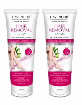 L'avenour Hair Removal Cream For Fast, Effective & Painless Hair Removal | No Risk of Cuts, Delays Hair Growth, Leaves Skin Smooth & Hydrated | For All Skin Types & Supports Retranding Hair Re-Growth - 50gm (Pack of 2)