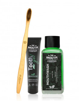 The Mouth Company Peppermint Toothgel 20 gm and Mouthwash (Alcohol Free) 100 ml Combo with S-Curve Handle Bamboo Toothbrush